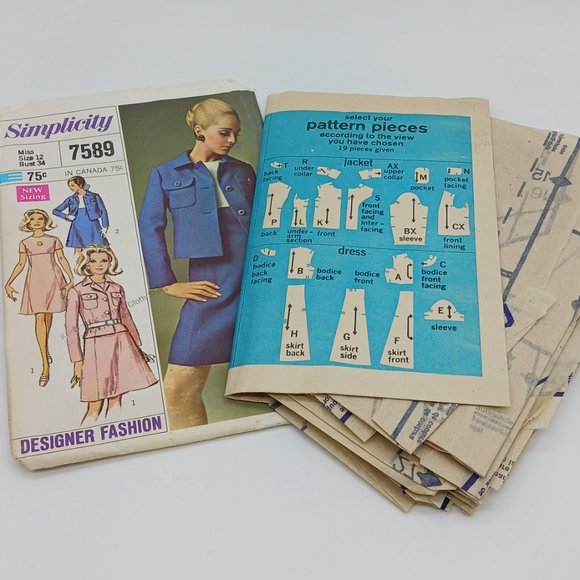 Simplicity 7589 Vintage Sewing Pattern 1960s Dress & Jacket Miss Size 12 Bust 34 - Picture 2 of 7